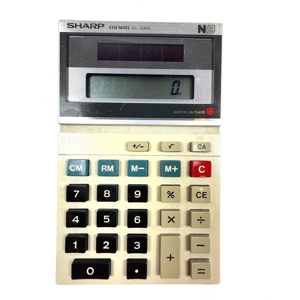 Sharp Elsi Mate EL‑335S – 1980s Solar Desktop Calculator, Japan‑Made, Vintage